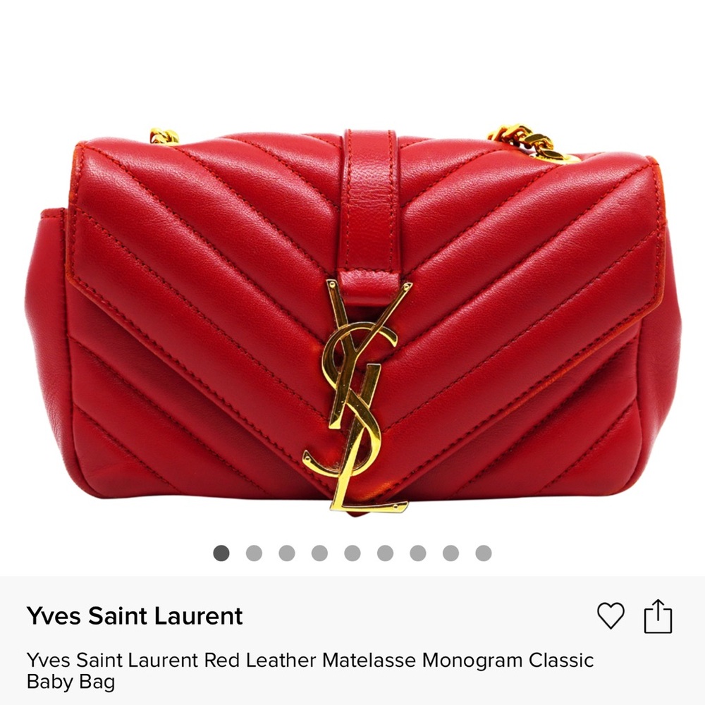 Yves Saint Laurent Red Baby Bag with Chevron Quilting